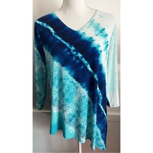 Chico’s • Blue Tie Dyed Asymmetrical Blouse